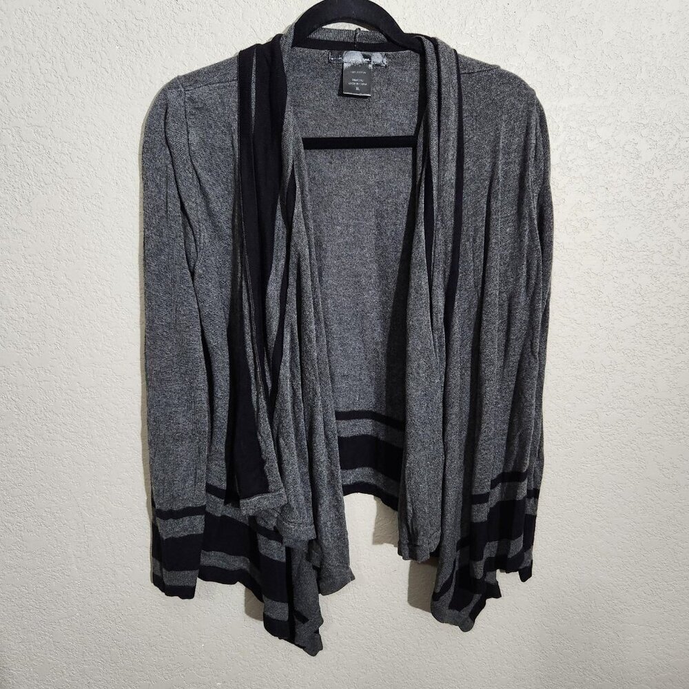United States Cardigan Sweater Womens XL Gray Black Waterfall Striped Knit